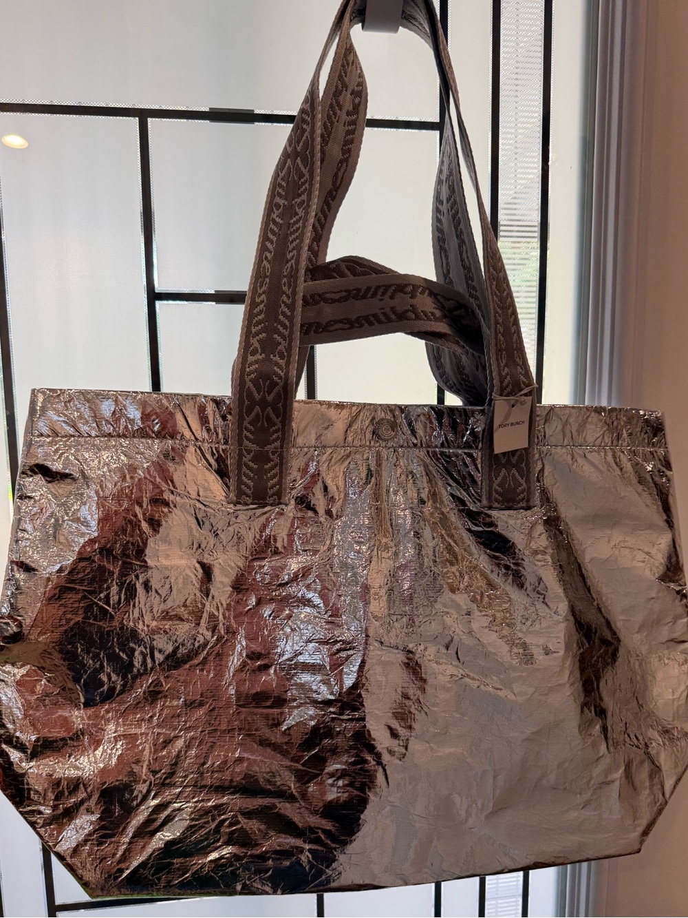 Tory Burch Metallic silver Tote Bag with Branded Straps